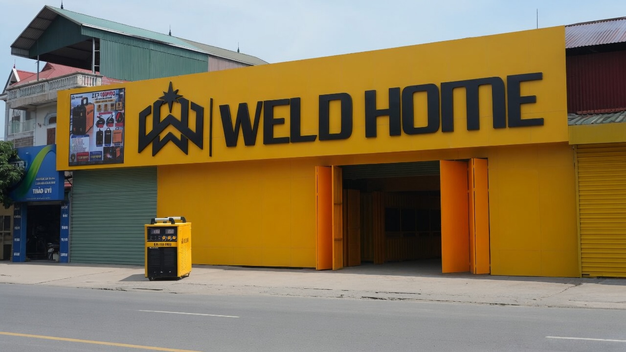 Mô hình Máy hàn MIG KR500 PRO trước cửa nhà Weldhome