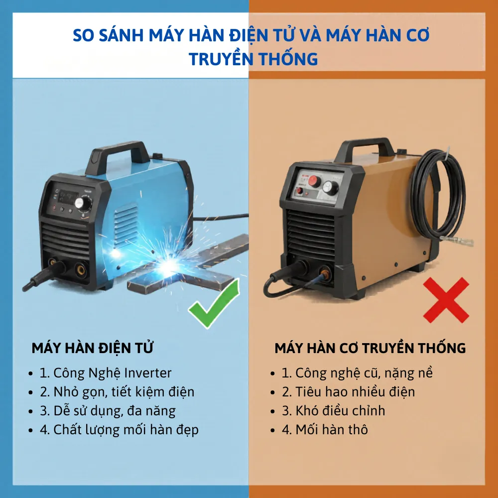 SO SÁNH MÁY HÀN ĐIỆN TỬ VÀ MÁY HÀN CƠ TRUYỀN THỐNG